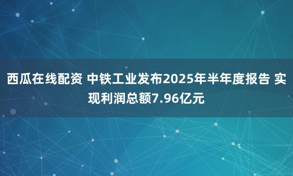 西瓜在线配资 中铁工业发布2025年半年度报告 实现利润总额7.96亿元